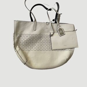 Polo Ralph Lauren White black reversible reticulated Tote Bag 11x15x6